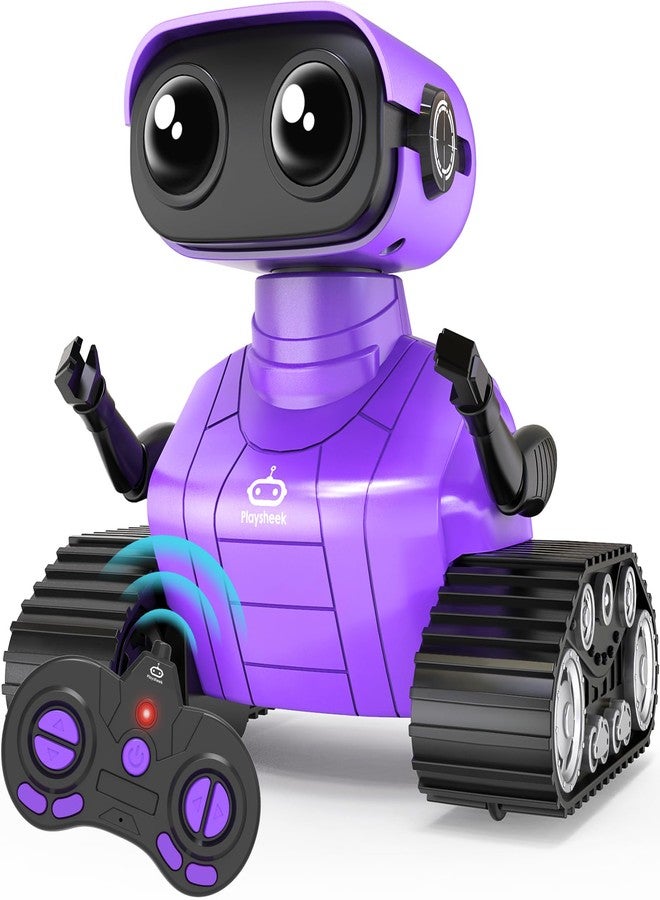 Playsheek Rechargeable Emo Robot with Auto-Demonstration - Remote Control Smart Robot Toy Gift for Kids Age 3+ - Purple - Image 1